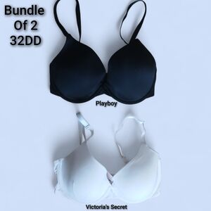 bundle 2  32DD or 32E Playboy and Victoria's Secret Black and White Bra Set